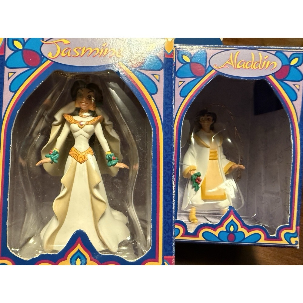 (2) Disney Grolier Collectible Christmas Magic Aladdin Jasmine Ornaments Vtg - Picture 1 of 6